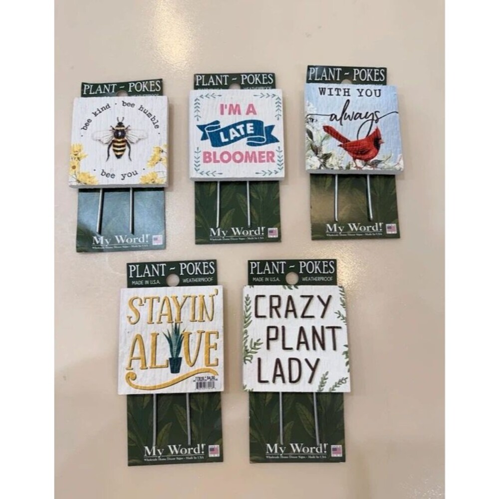 🌿 Lot of 5 Funny Plant Stakes Garden Decor My Word! Plant Pokes NEW!